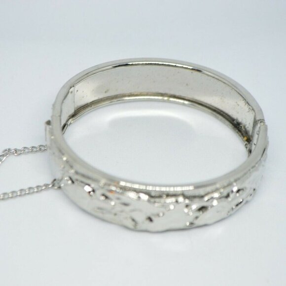Silver Tone Floral Calla Lily Embossed Bangle - Picture 2 of 7